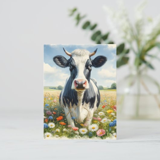 Wildblumen Holstein Milchkuh Postkarte (Stehend Vorderseite)