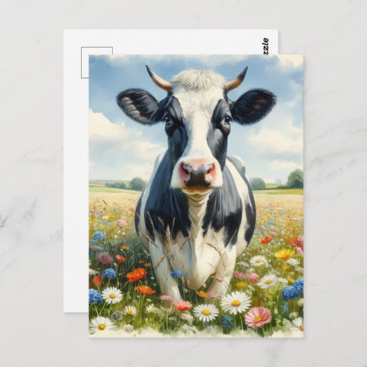 Wildblumen Holstein Milchkuh Postkarte (Vorne/Hinten)