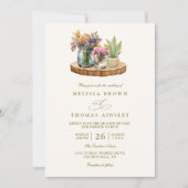 Wildblumen Holz Mason Gläser Boho QR-Code Hochzeit Einladung (Vorderseite)