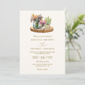 Wildblumen Holz Mason Gläser Boho QR-Code Hochzeit Einladung (Stehend Vorderseite)