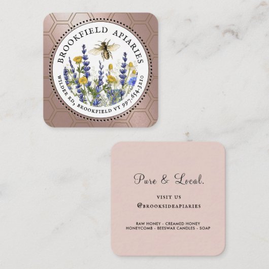 Wildblumen Honeycomb & Bee Apiary Business Card Quadratische Visitenkarte (Vorne/Hinten)