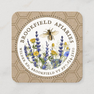 Wildblumen Honeycomb & Bee Apiary Kraft Quadratische Visitenkarte