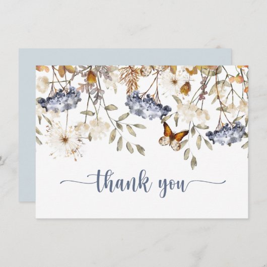 Wildblumen, Hydrangea, Schmetterlingsgarten Dankeskarte (Vorne/Hinten)