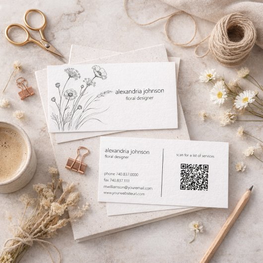 Wildblumen-Illustration mit QR-Code Visitenkarte