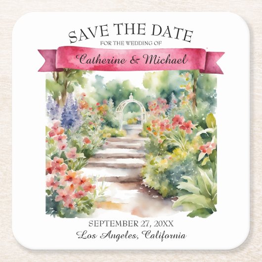 Wildblumen im Aquarellgarten Save the Date Frühjah Rechteckiger Pappuntersetzer (Vorderseite)
