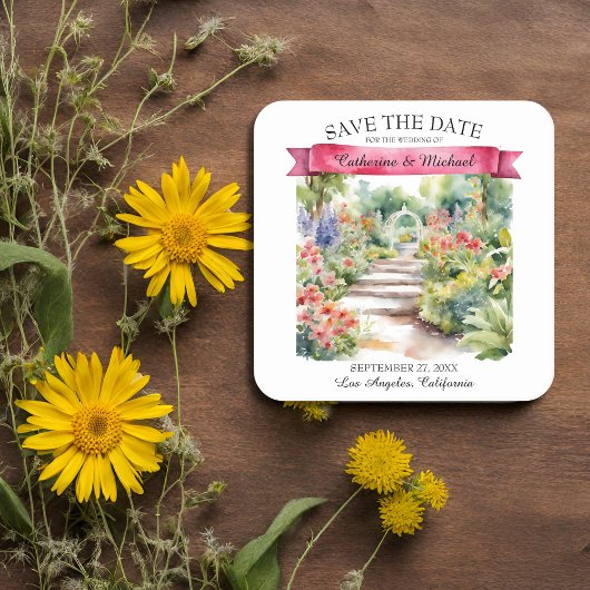 Wildblumen im Aquarellgarten Save the Date Frühjah Rechteckiger Pappuntersetzer