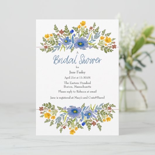 Wildblumen im Brautparty Primärfarben laden ein Einladung (Stehend Vorderseite)