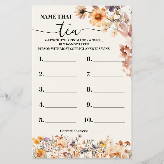 Wildblumen im Herbst Name der Tee-Dusche-Spielkart Flyer (Vorne)