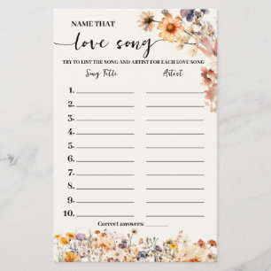Wildblumen im Herbst Name Liebe Song Duschkarte Flyer