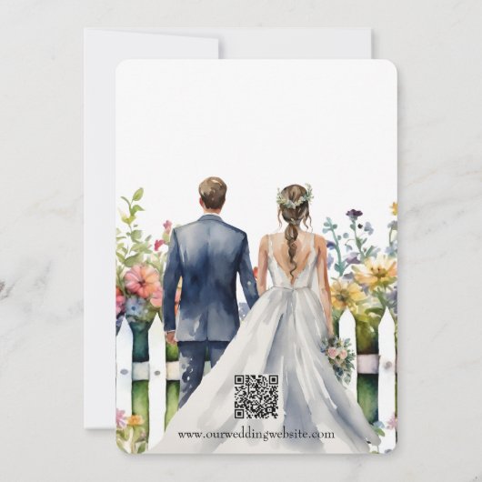 Wildblumen im Wasserfarbengarten-Tor mit QR-Code Einladung (Rückseite)