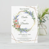 Wildblumen Imitate Gold Foil Rahmen Rustikale Hoch Save The Date (Stehend Vorderseite)