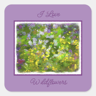 Wildblumen Impasto Malerei - Originelle Blume Kuns Quadratischer Aufkleber