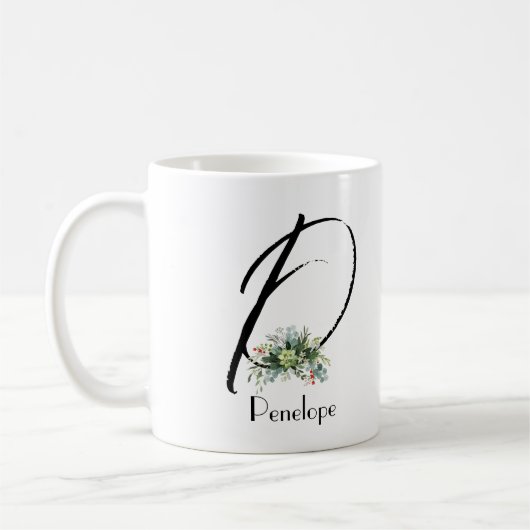 Wildblumen in Aquarellfarben erste Monogramm-Tasse Kaffeetasse (Links)