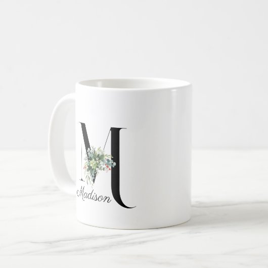 Wildblumen in Aquarellfarben erste Monogramm-Tasse Kaffeetasse (Vorderseite Links)