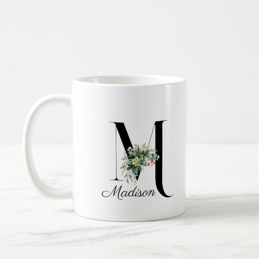 Wildblumen in Aquarellfarben erste Monogramm-Tasse Kaffeetasse (Links)