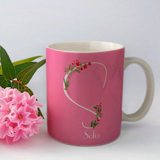 Wildblumen in Aquarellfarben, monogramm, rosa Tass Kaffeetasse