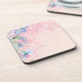 Wildblumen in Aquarellfarben Rosa und Blau Untersetzer (Linke Seite)