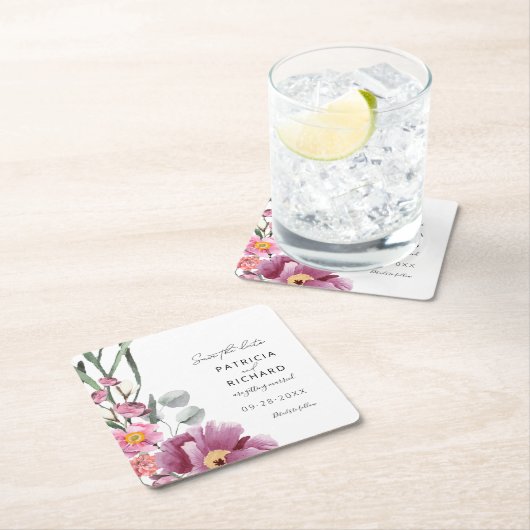 Wildblumen in Aquarellfarben speichern das Datum Rechteckiger Pappuntersetzer (Vor Ort)