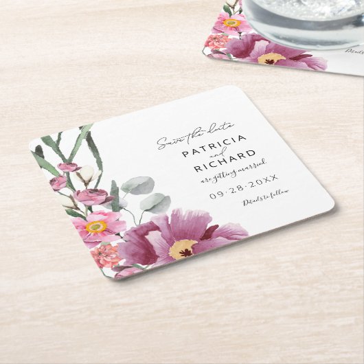 Wildblumen in Aquarellfarben speichern das Datum Rechteckiger Pappuntersetzer (angewinkelt)