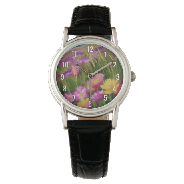 Wildblumen in der Abenddämmerung Armbanduhr (Vorderseite)