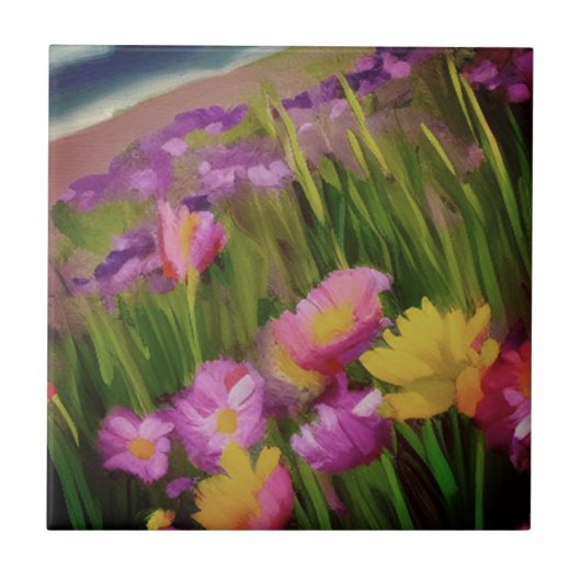 Wildblumen in der Abenddämmerung Fliese (Vorderseite)