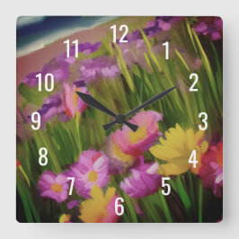 Wildblumen in der Abenddämmerung Quadratische Wanduhr