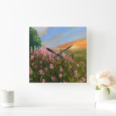 "Wildblumen in der Dämmerung" Kunstuhr Quadratische Wanduhr (Zuhause)