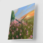 "Wildblumen in der Dämmerung" Kunstuhr Quadratische Wanduhr (Winkel)
