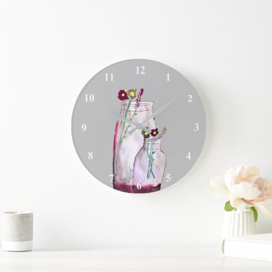 Wildblumen in der Vase Große Wanduhr (Zuhause)