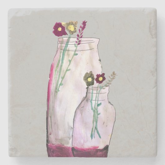 Wildblumen in der Vase Steinuntersetzer (Vorderseite)