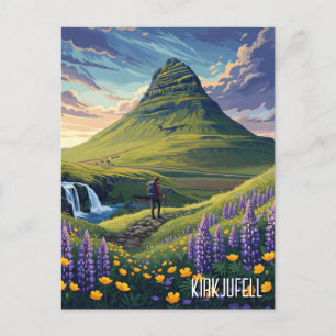 Wildblumen in Kirkjufell Island Reisen Postkarte