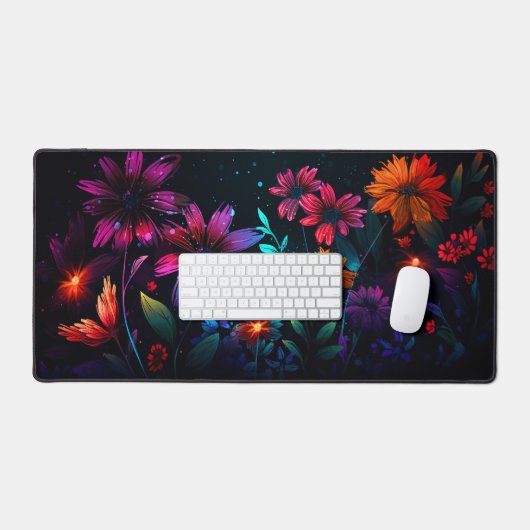 Wildblumen in lebhaften Fraktal-Farben Schreibtischunterlage (Tastatur & Maus)