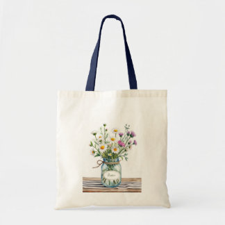 Wildblumen in Mason-Glas mit individuellem Namen Tragetasche