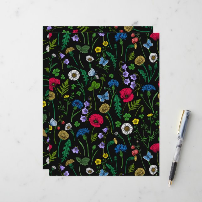 Wildblumen in schwarz (Vorderseite/Rückseite Beispiel)