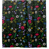 Wildblumen in schwarz duschvorhang (Vorderseite)