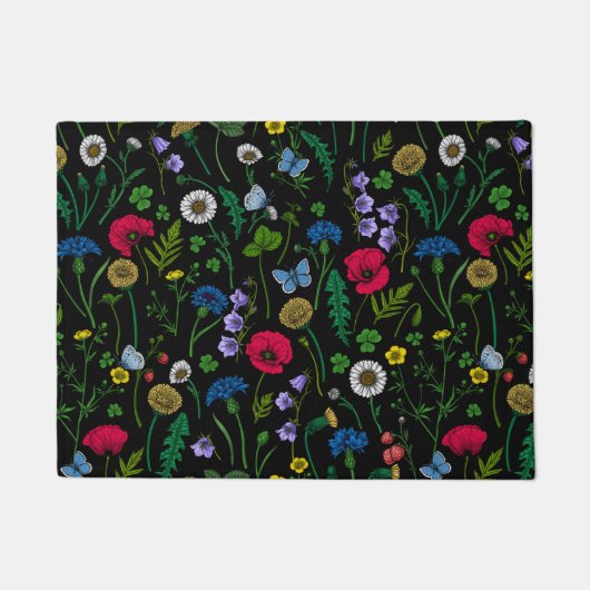 Wildblumen in schwarz fußmatte (Vorderseite)