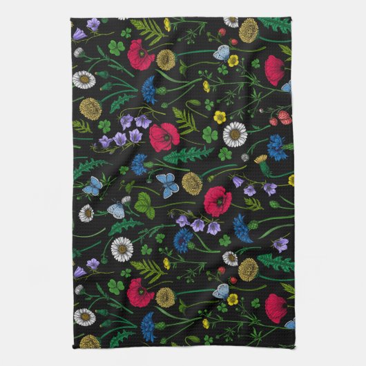 Wildblumen in schwarz geschirrtuch (Vertikal)