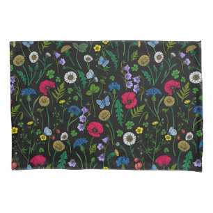 Wildblumen in schwarz kissenbezug