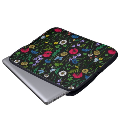 Wildblumen in schwarz laptopschutzhülle (Vorne Knopf)
