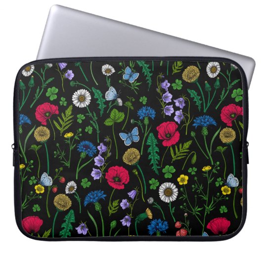 Wildblumen in schwarz laptopschutzhülle (Vorderseite)