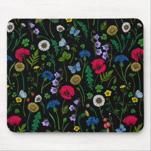 Wildblumen in schwarz mousepad
