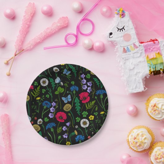 Wildblumen in schwarz pappteller (Party)