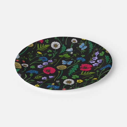 Wildblumen in schwarz pappteller (Schrägansicht)