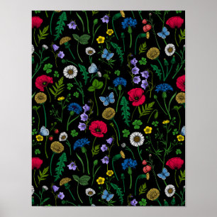 Wildblumen in schwarz poster