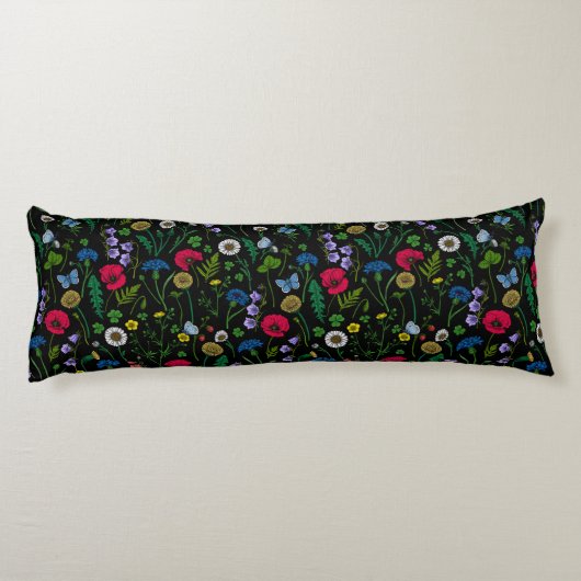 Wildblumen in schwarz seitenschläferkissen (Rückseite)