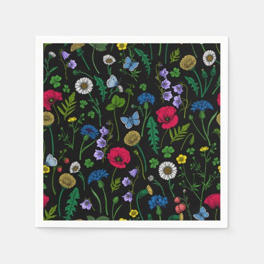Wildblumen in schwarz serviette (Vorderseite)