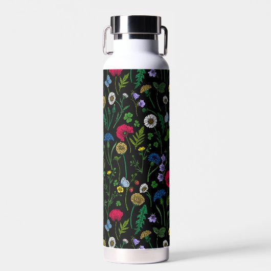 Wildblumen in schwarz trinkflasche (Vorne)