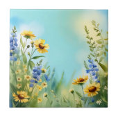 Wildblumen in weichem Blau Fliese (Vorderseite)