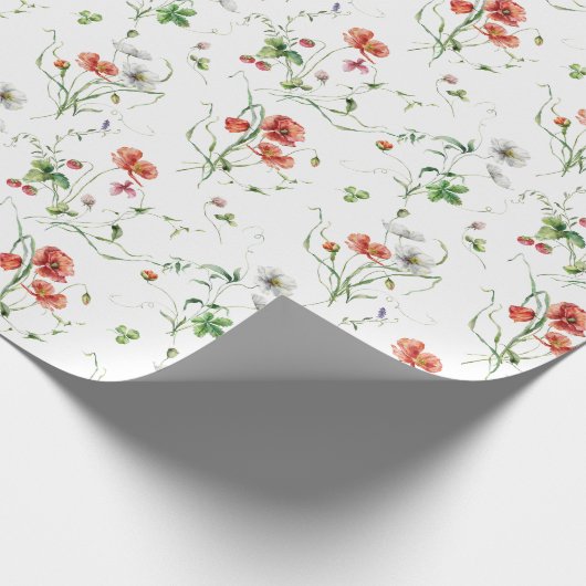Wildblumen in Weiß Geschenkpapier (Ecke)