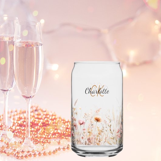 Wildblumen individuelle Name-Skript-Monogramm-Init Dosenglas